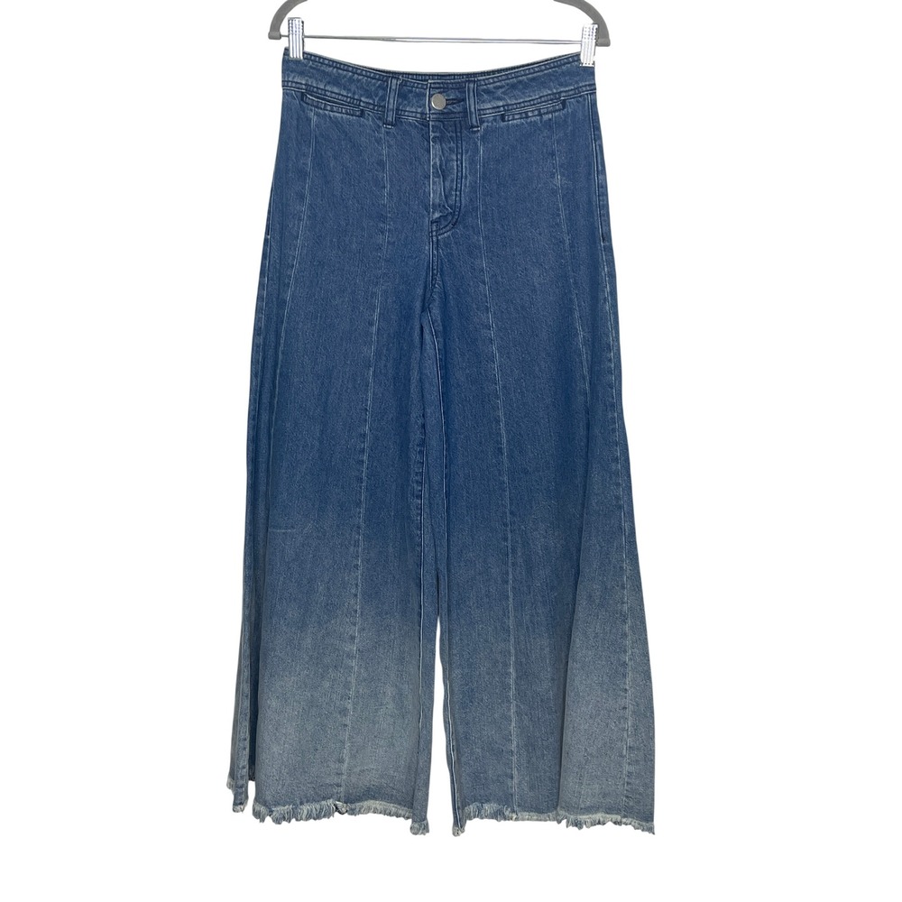 We The Free Palazzo Blue Ombre Wide Leg Flare Jeans Raw Hem 28